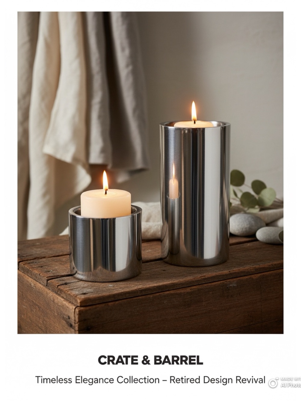 Crate&Barrel Polished Silver Cylinder Candle Holders - Set of 2